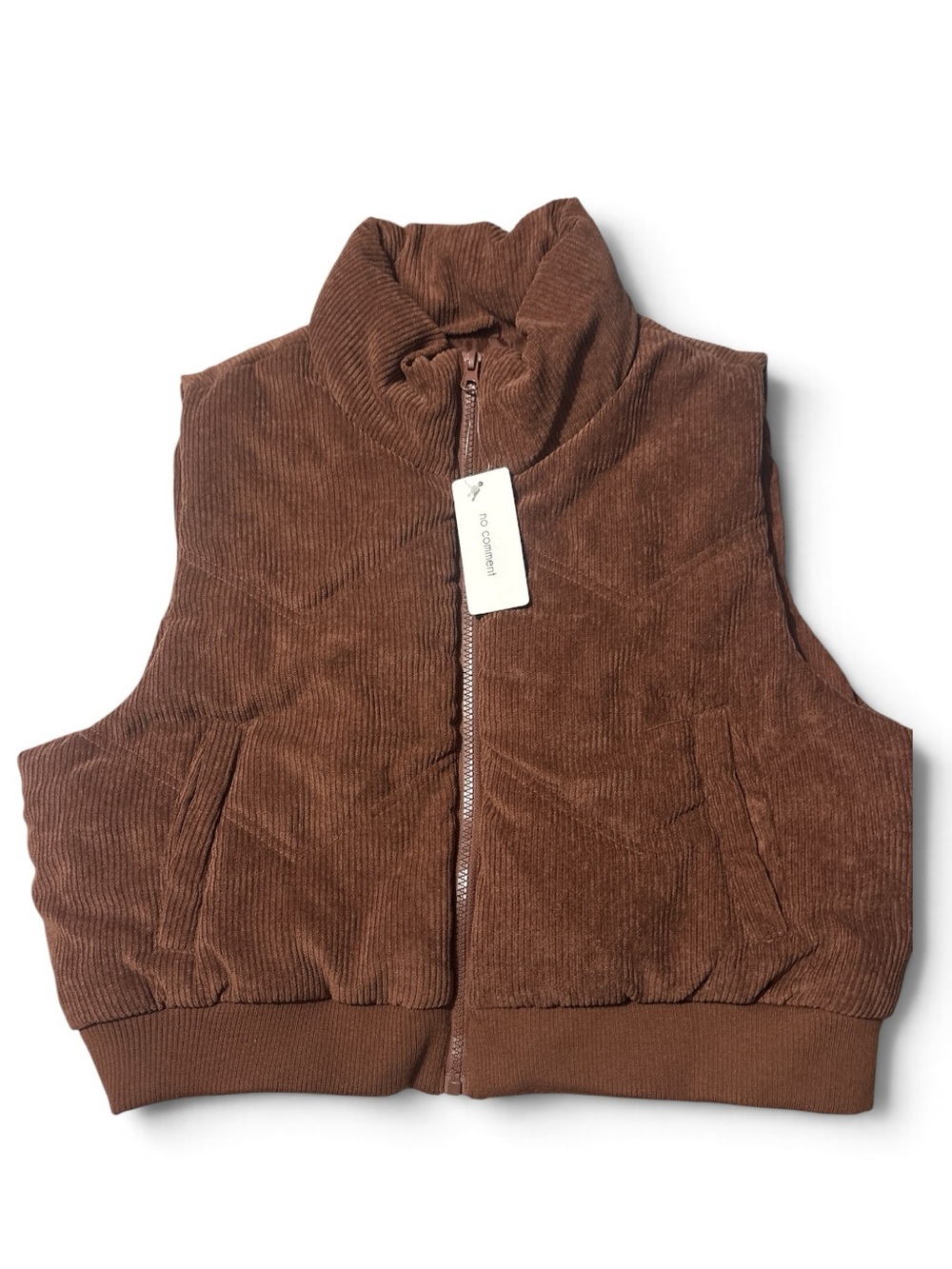 No Comment Corduroy Puffer Vest - Brown